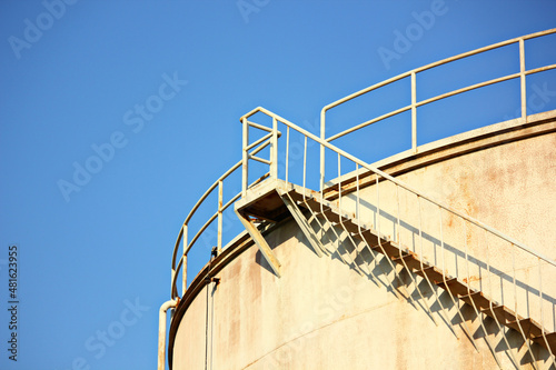 the iron stairs on oil stock tank