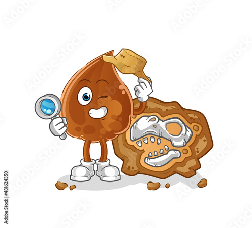 chocolate drop archaeologists with fossils mascot. cartoon vector