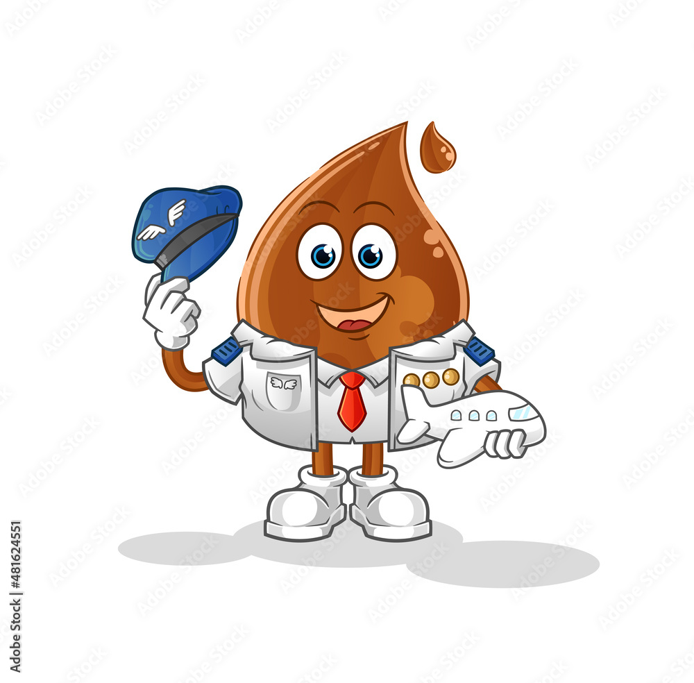 chocolate drop pilot mascot. cartoon vector