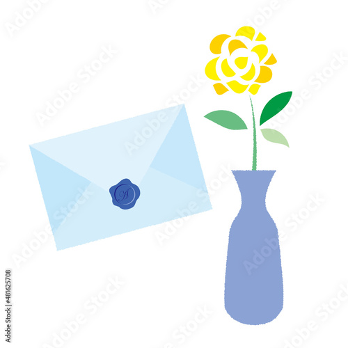 花瓶に生けた黄色い薔薇