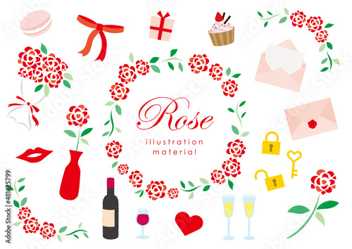 赤い薔薇と小物のセット