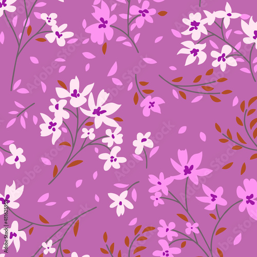 Abstract Flowers Magenta Seamless Pattern 