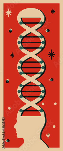 Canvas Print Silhouette illustration of the brain and mind, self identity, created by DNA dou