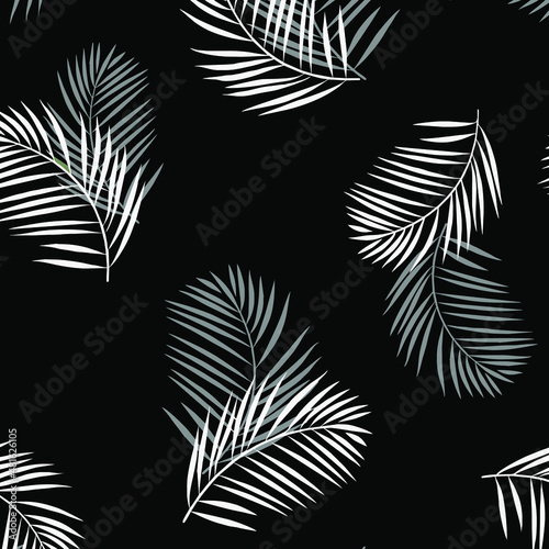 Palm Leaf Black Seamless Pattern 