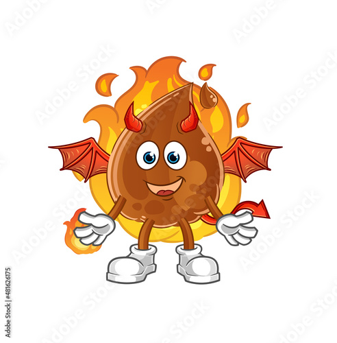 chocolate drop demon with wings character. cartoon mascot vector