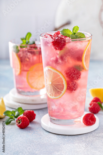 Spring or summer cold cocktail, raspberry lemonade