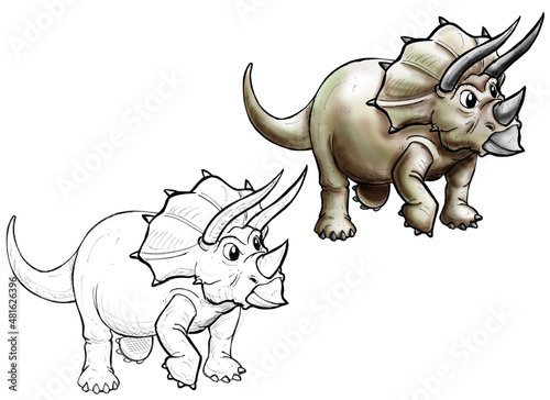 Triceratops cartoon line and color