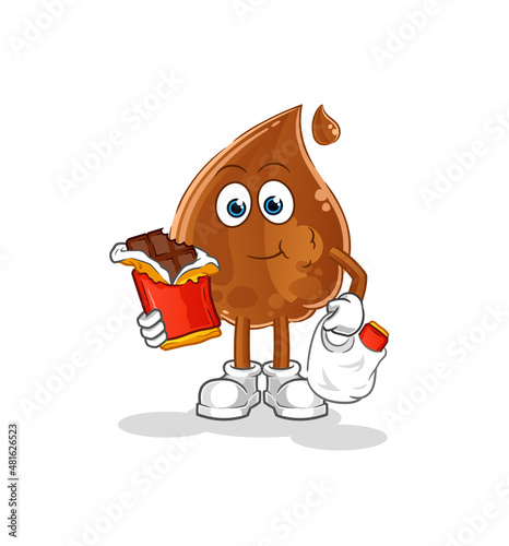 chocolate drop eat chocolate mascot. cartoon vector