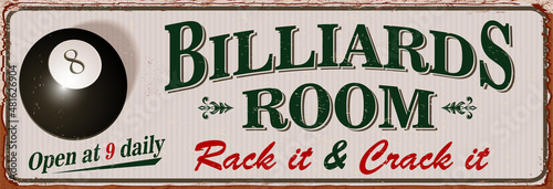 Fotografie, Obraz Vintage Billiards metal sign.Retro poster 1950s style.