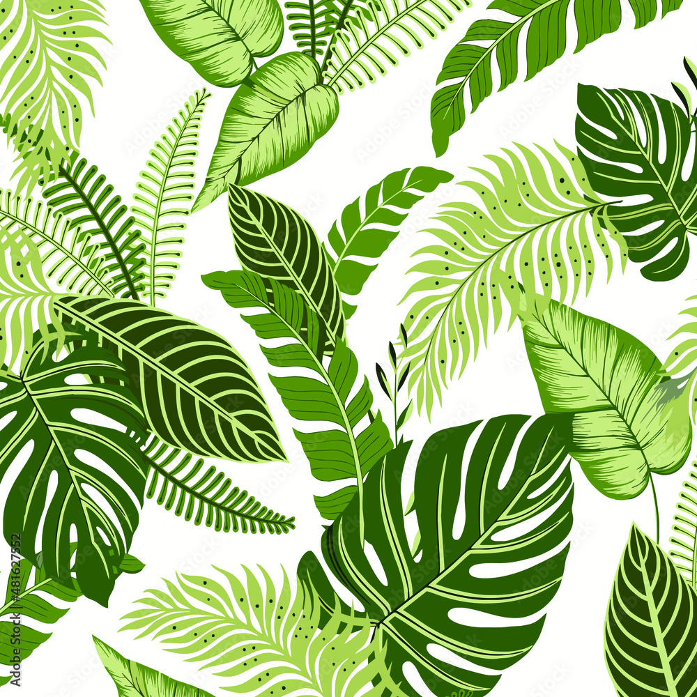 Tropical Green Leaf Seamless Pattern