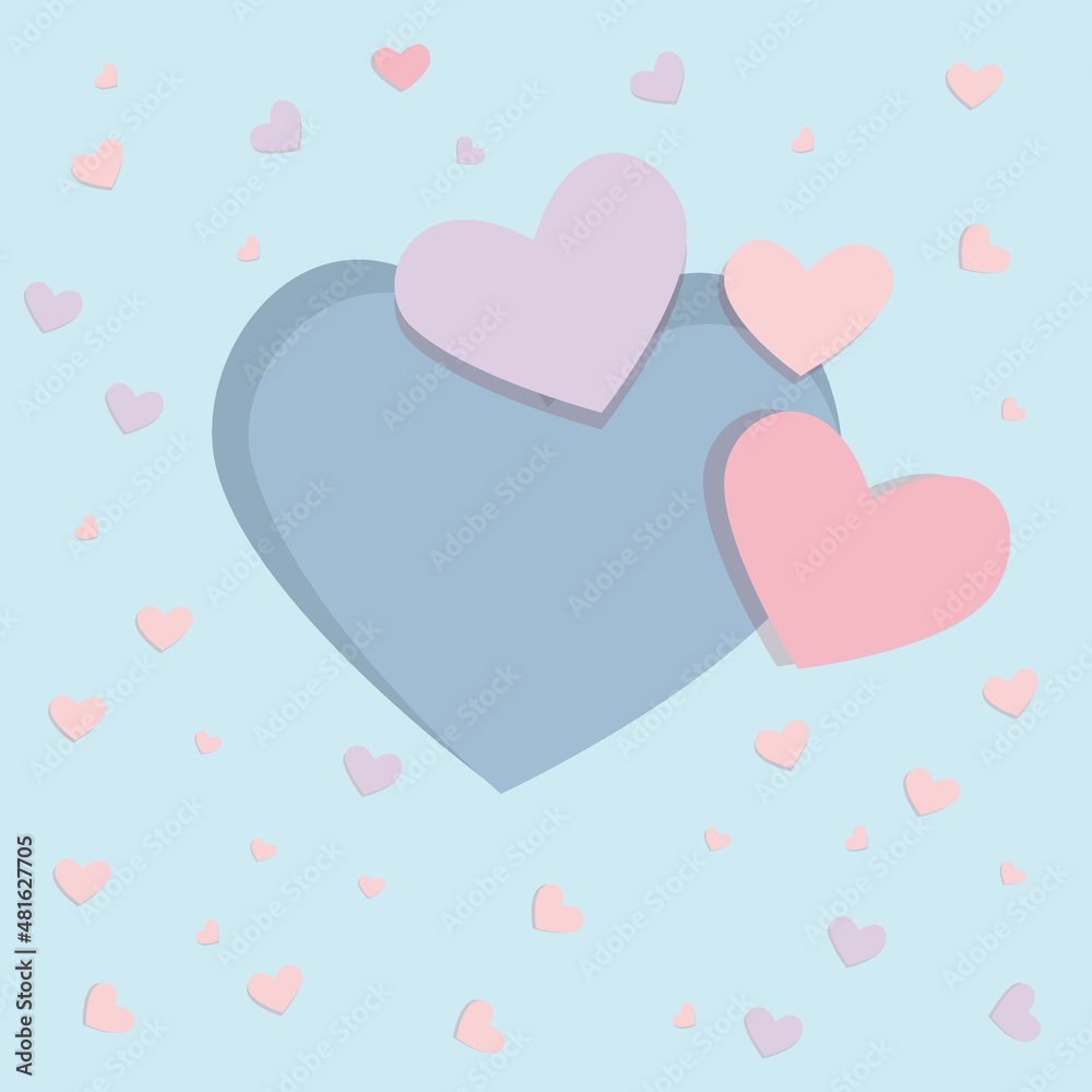 Design from multicolored hearts. Template for greeting card, sticker, notepad, notebook, packaging.