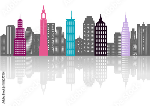 City Skyline Panorama Color  with skyscrapers Isolated on White Background Illustration