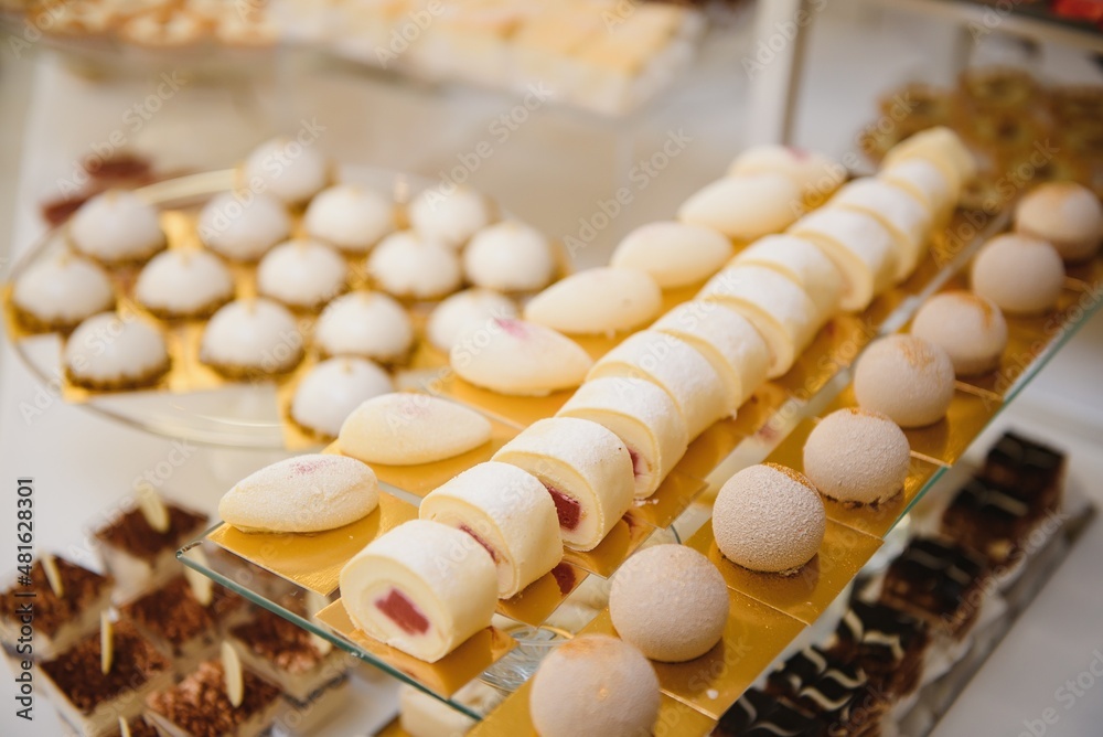 various dessert with fresh fruit on buffet line, sweet various dessert with fresh fruit on buffet line, sweet