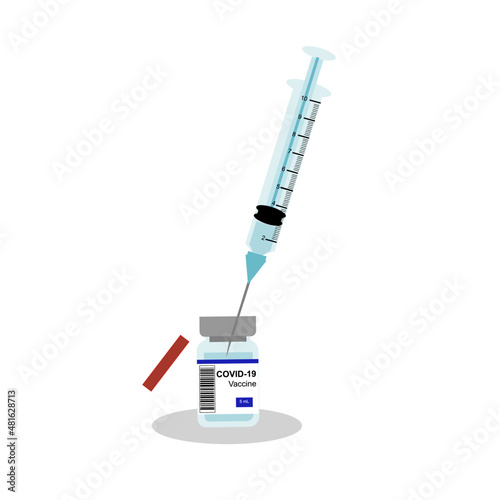 The syringe is sucking the vaccine or COVID-19 vaccine from the vial.