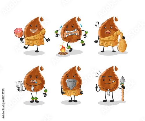 chocolate drop primitive man group character. mascot vector