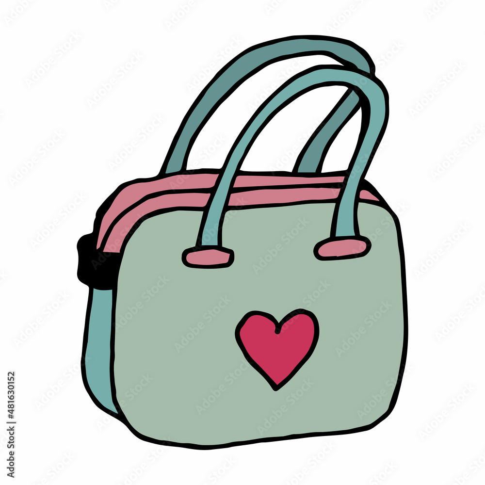 Blue bag with pink heart on white background. Vector image.