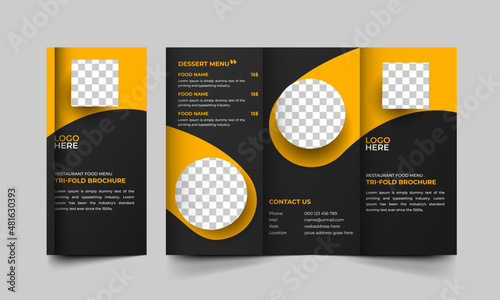 Restaurant tri fold brochure template, Food brochure template design, Food Menu Trifold Layout with Hexagon, trifold leaflet brochure template design