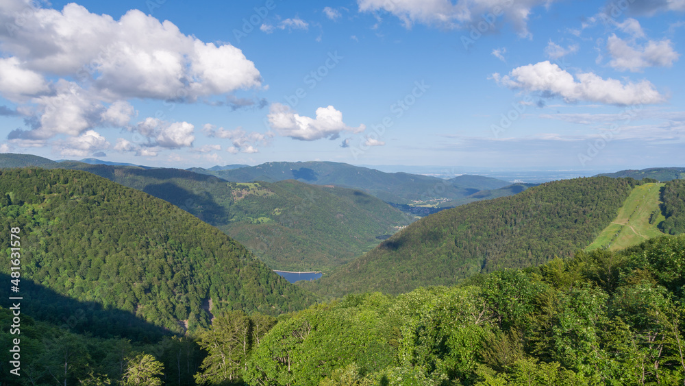 Doller Valley and and Alfeld and Sewen lakes panorama, Vosges, France