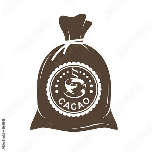 illustration of knotted sack with cacao beans isolated on white background