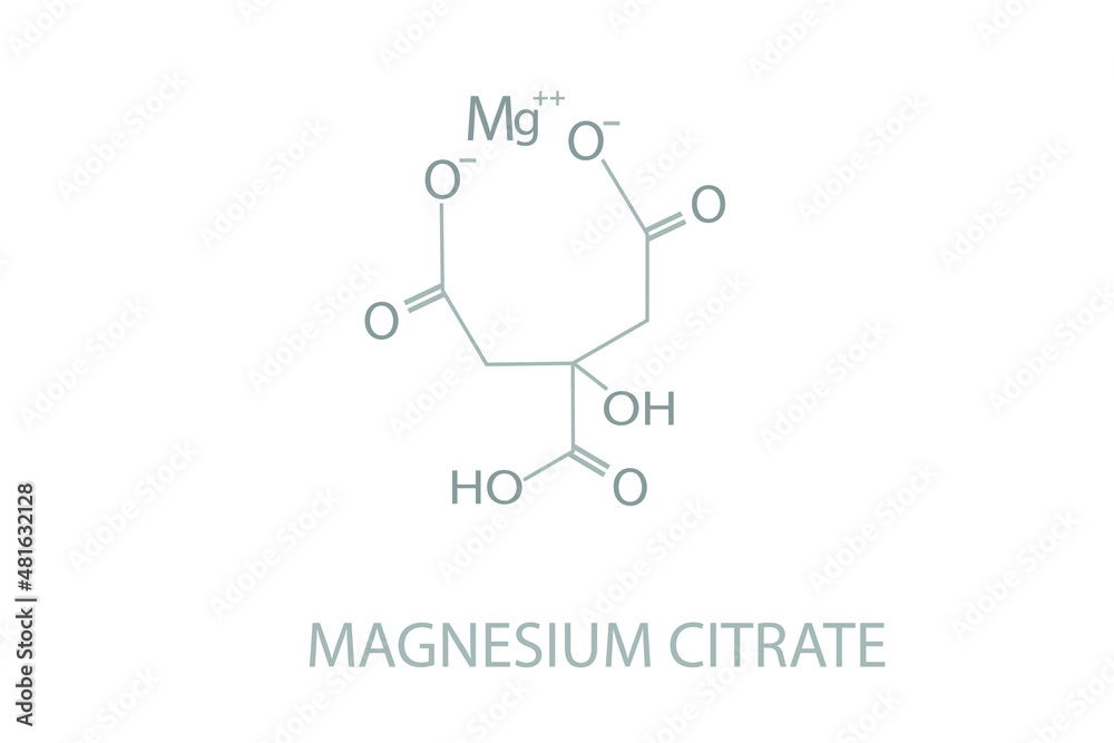 Magnesium citrate molecular skeletal chemical formula. Magnesium citrate molecular skeletal chemical formula.