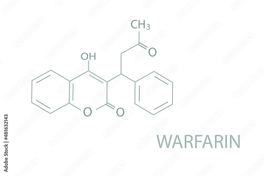 Warfarin molecular skeletal chemical formula. Warfarin molecular skeletal chemical formula.