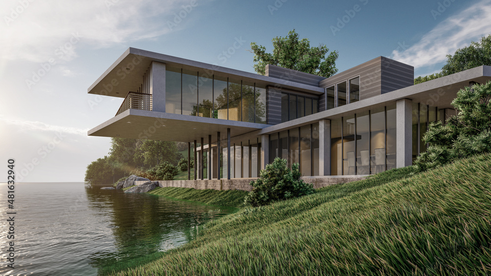 3D rendering illustration of modern house 3D rendering illustration of modern house