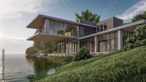 3D rendering illustration of modern house 