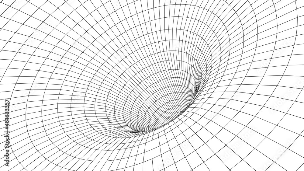
Vector illustration of a 3D wireframe tunnel. Mesh wormhole model representing fabric of space and time.
