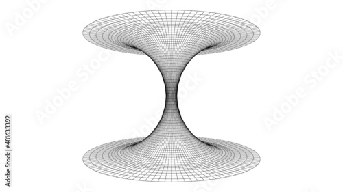 
Vector illustration of a 3D wireframe tunnel. Mesh wormhole model representing fabric of space and time.
