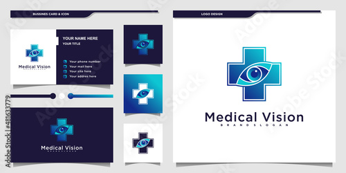 Eye care , clinic , logo design and business card design template Premium Vector