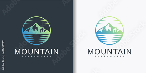 Minimalist Mountain logo design, adventure logo designs, vector illustration, gradient color Premium Vector