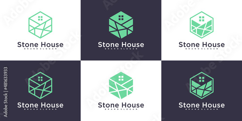 Set of stone house logo design collection with creative element concept  Premium Vector