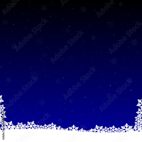 White color snow on blue background and snowflakes at the bottom christmas background. Vector stock illustration. © SANALRENK