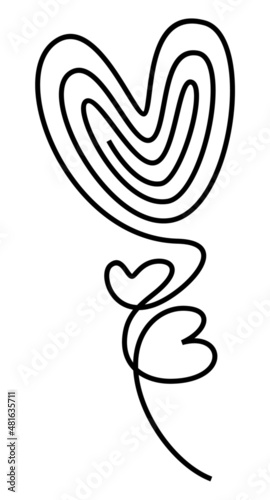 Single line art flowing to create hearts on an isolated white background