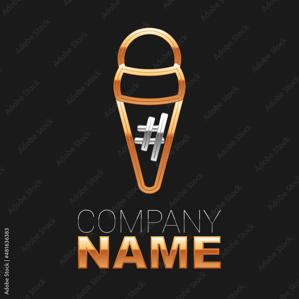 Line Ice cream in waffle cone icon isolated on black background. Sweet symbol. Colorful outline concept. Vector