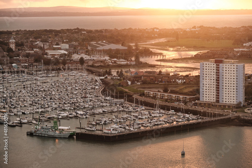 Fototapeta Aerial view of Haslar Marina with Gosport amd Ilse of Wight in the distance