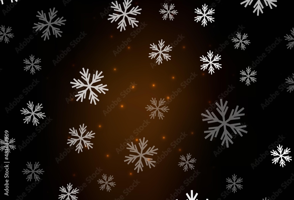 Dark Brown vector background with beautiful snowflakes, stars.