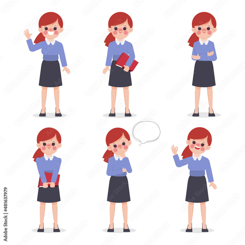 Set of cartoon businesswoman character different pose. Set of cartoon businesswoman character different pose.