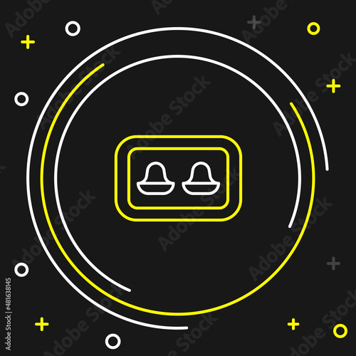 Line Earplugs with storage box icon isolated on black background. Ear plug sign. Noise symbol. Sleeping quality concept. Colorful outline concept. Vector