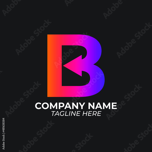Logo B Move Back with gradient color vector graphic illustration