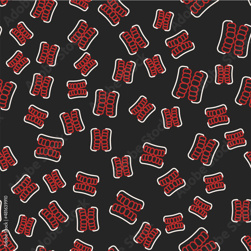 Line Dentures model icon isolated seamless pattern on black background. Teeth of the upper jaw. Dental concept. Vector