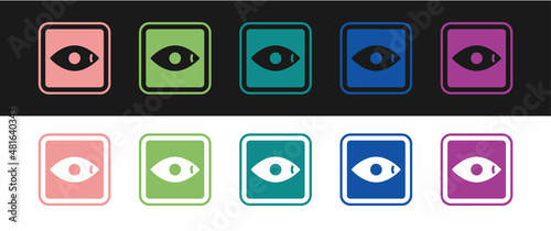 Set Film or movie cinematography rating or review icon isolated on black and white background. Vector