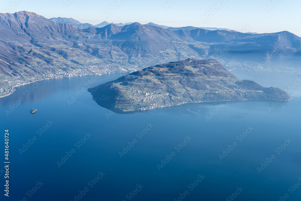 aerial landscape of Montisola island,  Brescia, Italy