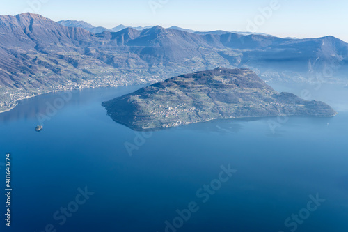 aerial landscape of Montisola island, Brescia, Italy