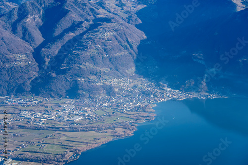 aerial landscape of Pisogne lakeside village ,  Brescia, Italy photo