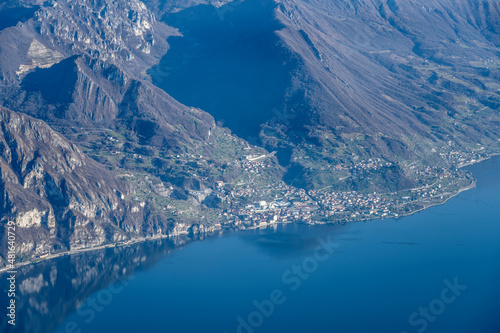 aerial landscape of Marone lakeside village,  Brescia, Italy