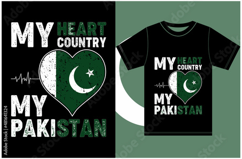 My Heart, My Country, My Pakistan. PakistanFlag T-shirt Design.Typography Vector Design. photo