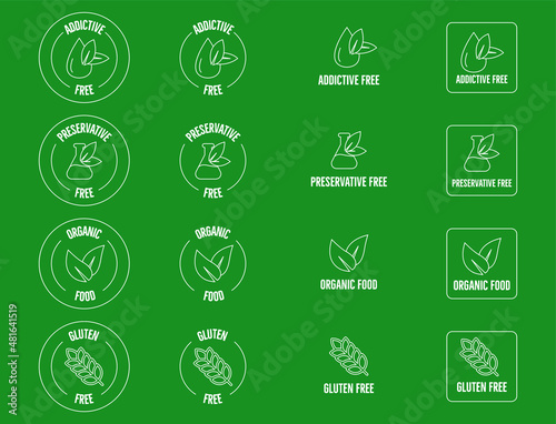 addictive free, preservative-free, gluten-free, organic food icon set vector illustration 