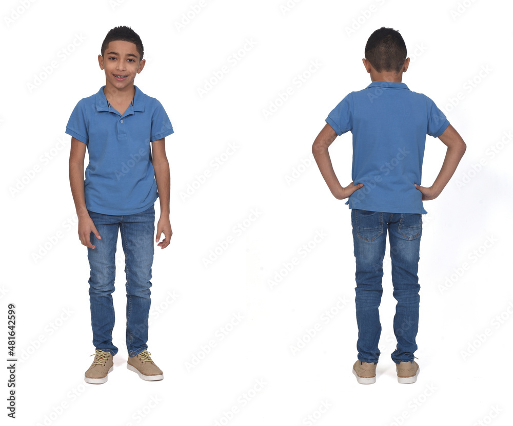 front and back view of boy on white background front and back view of boy on white background