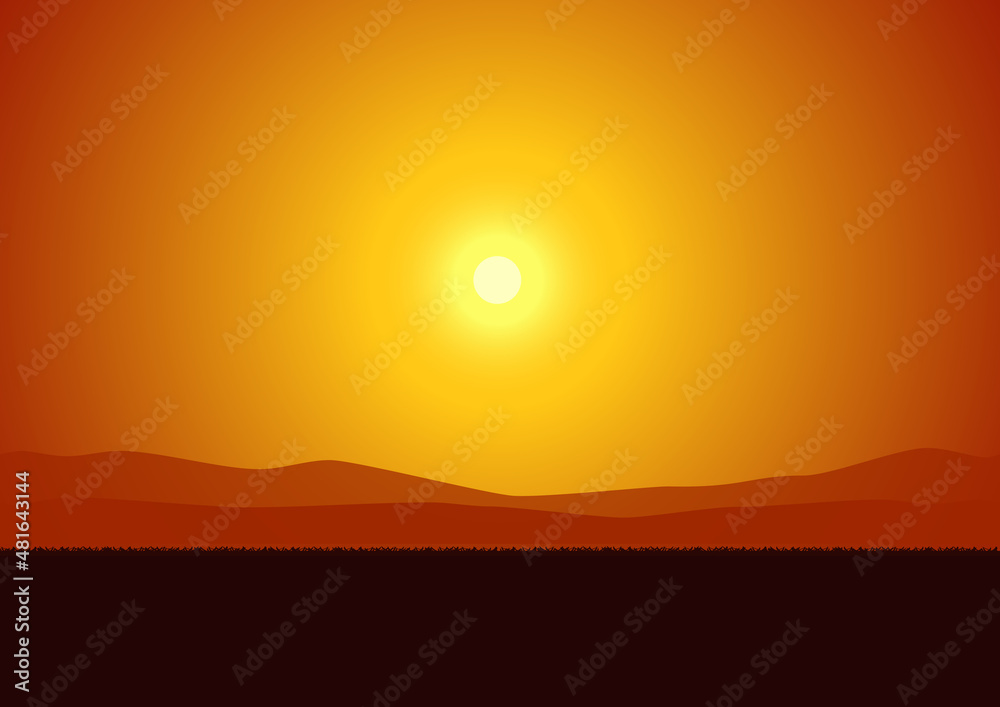 Natural landscape. Sun, mountains, foothills. Vector illustration. Natural landscape. Sun, mountains, foothills. Vector illustration.